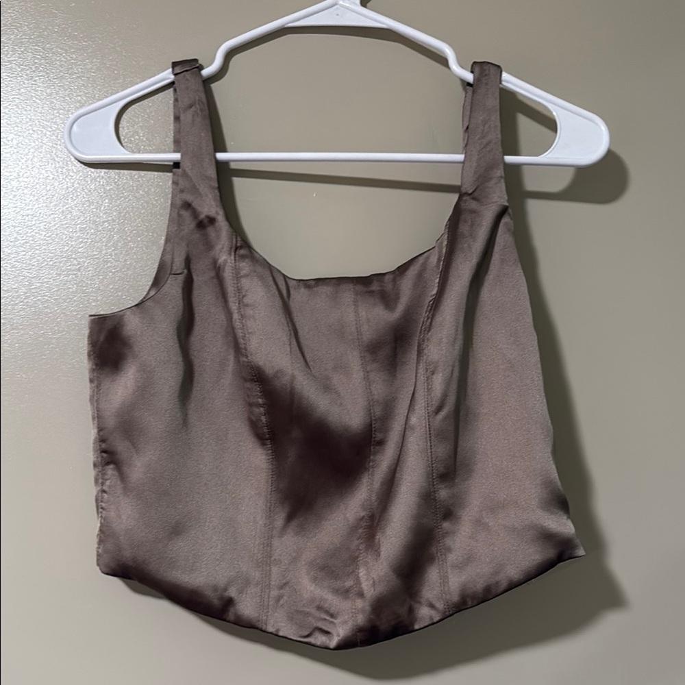 House of Harlow 1960 Brown Fitted Crop Tank Top